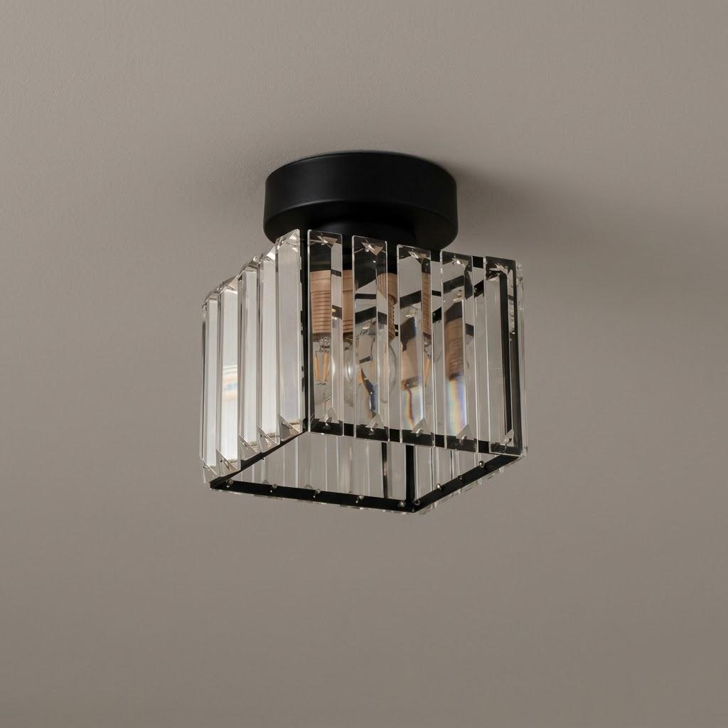 Industrial Crystal Glass Square Flush Mount Light