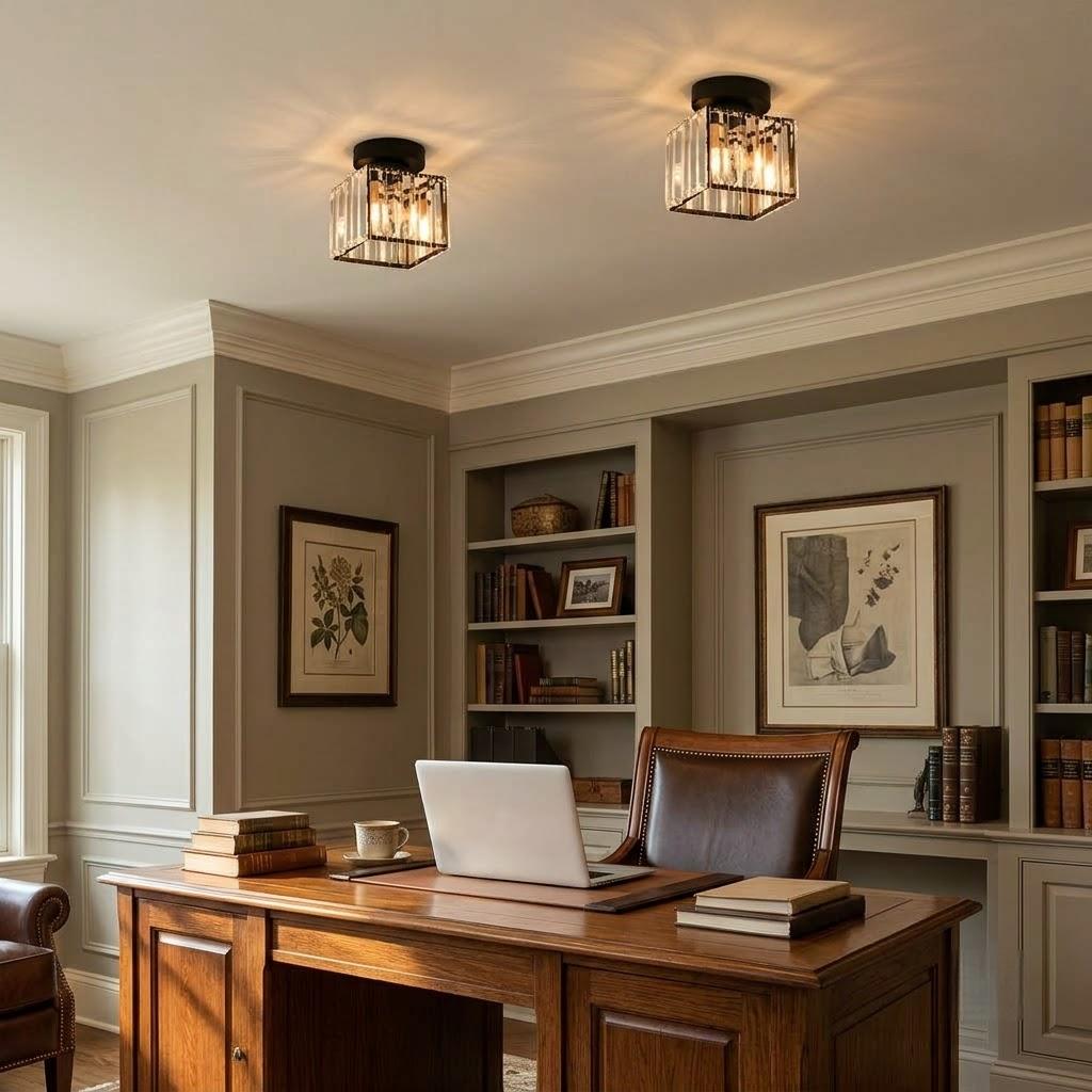 Industrial Crystal Glass Square Flush Mount Light