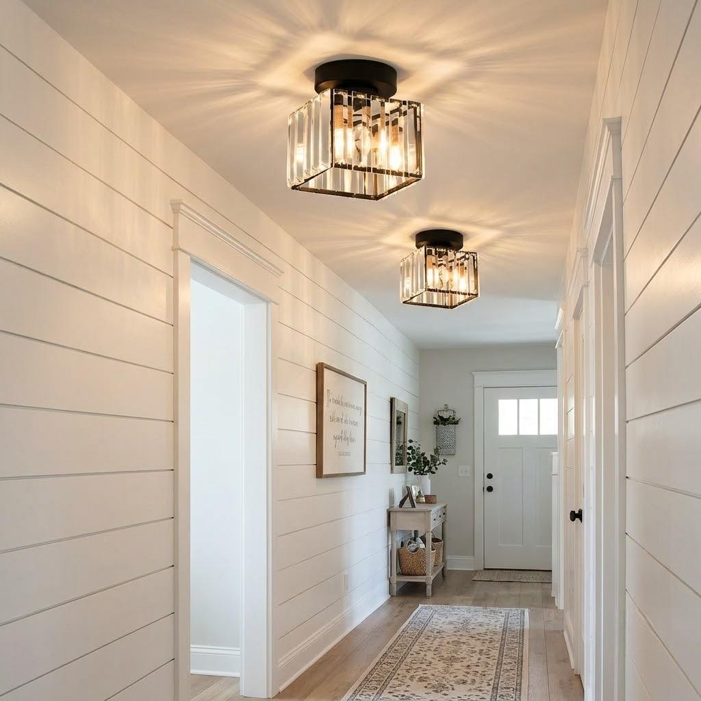 Industrial Crystal Glass Square Flush Mount Light