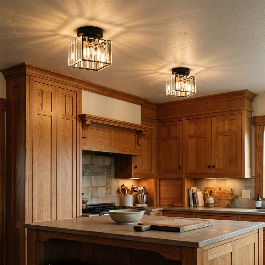 Industrial Crystal Glass Square Flush Mount Light
