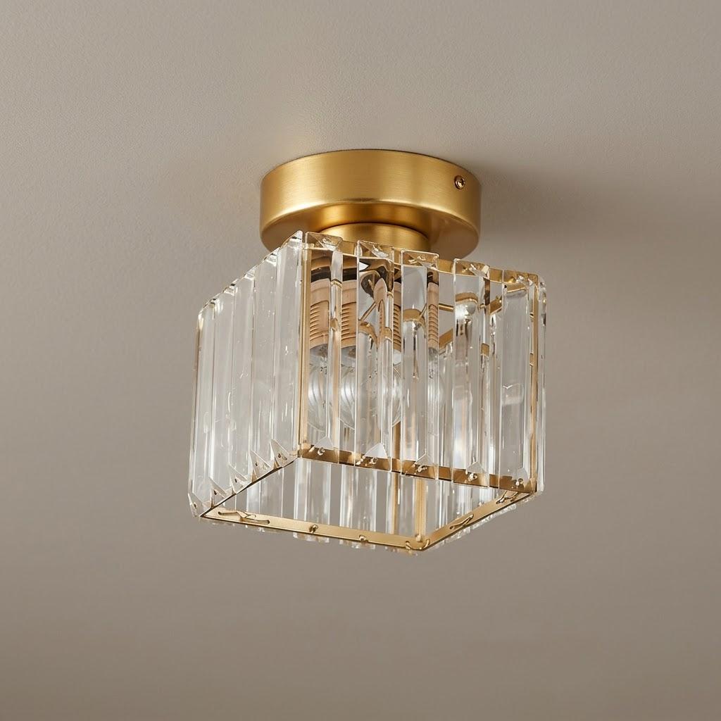 Industrial Crystal Glass Square Flush Mount Light
