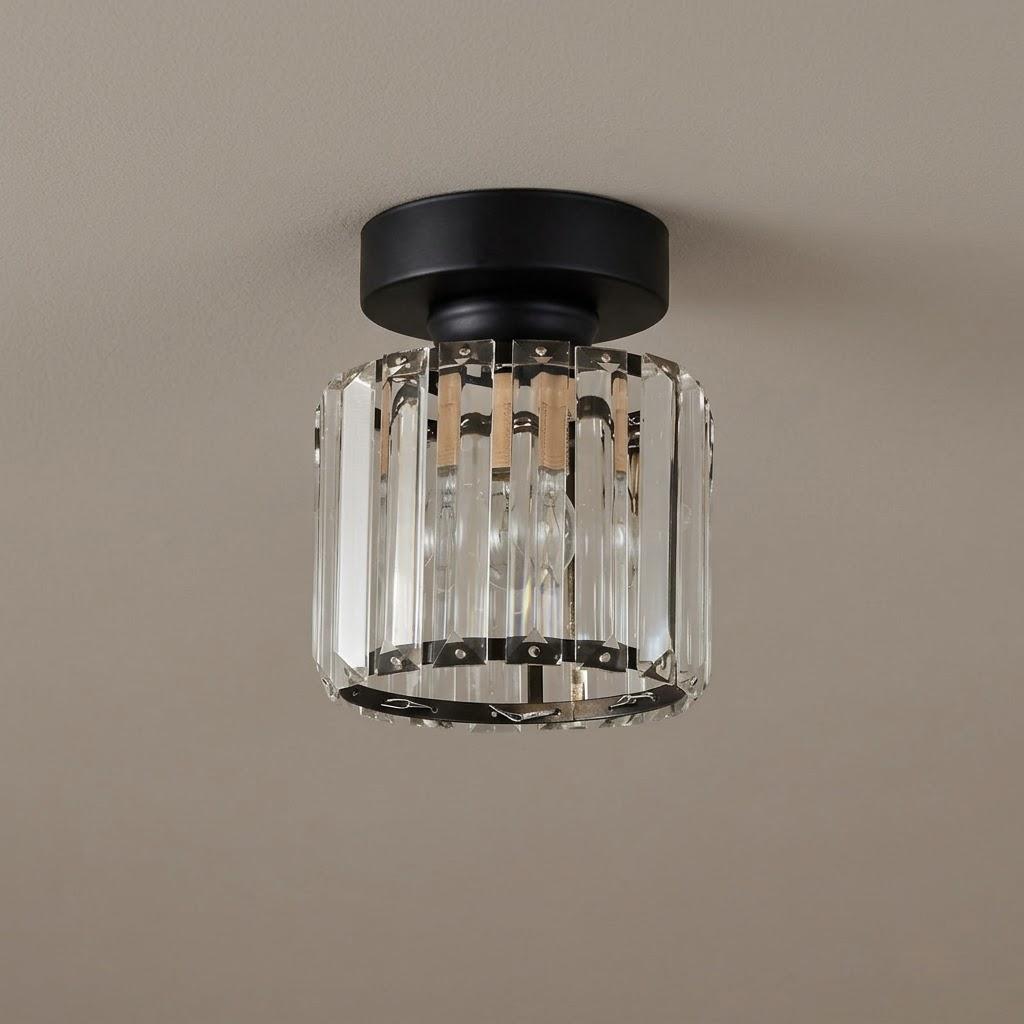 Industrial Crystal Glass Square Flush Mount Light