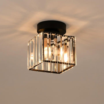 Industrial Crystal Glass Square Flush Mount Light