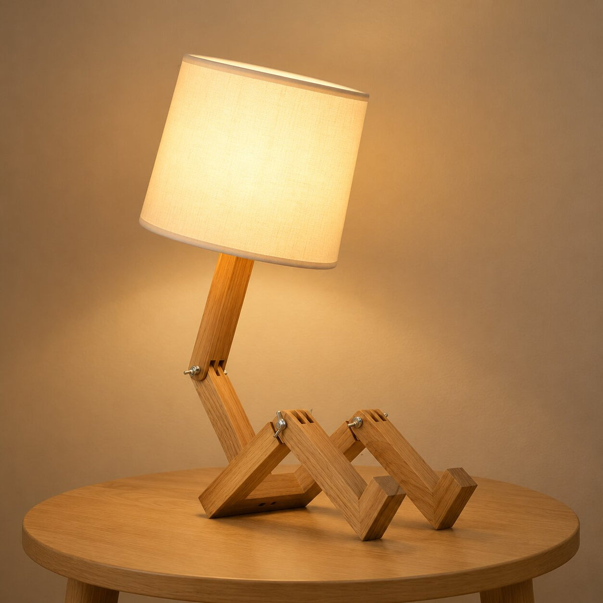 Japandi Adjustable Rubberwood Fabric Shade Table Lamp
