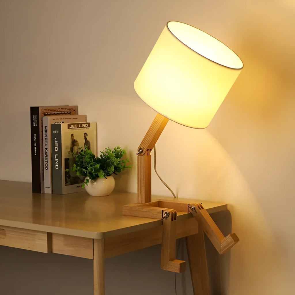 Japandi Adjustable Rubberwood Fabric Shade Table Lamp