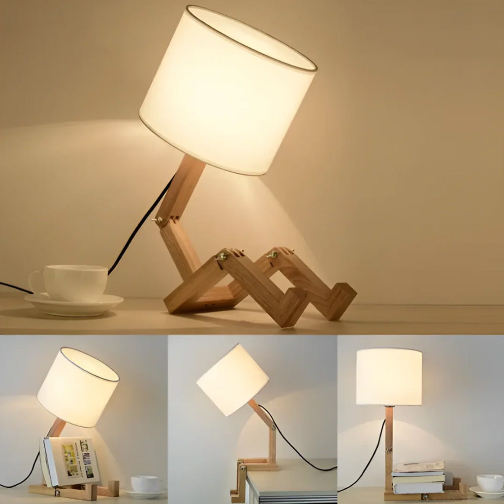 Japandi Adjustable Rubberwood Fabric Shade Table Lamp