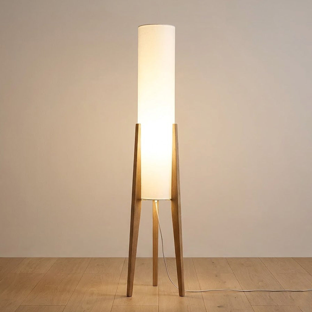 Japandi Bamboo Tripod Cylinder Floor Lamp
