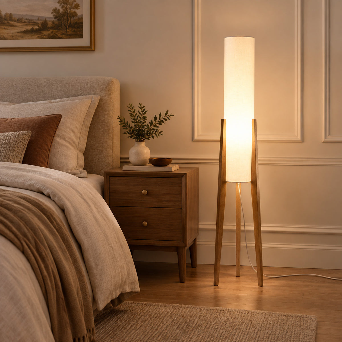 Japandi Bamboo Tripod Cylinder Floor Lamp