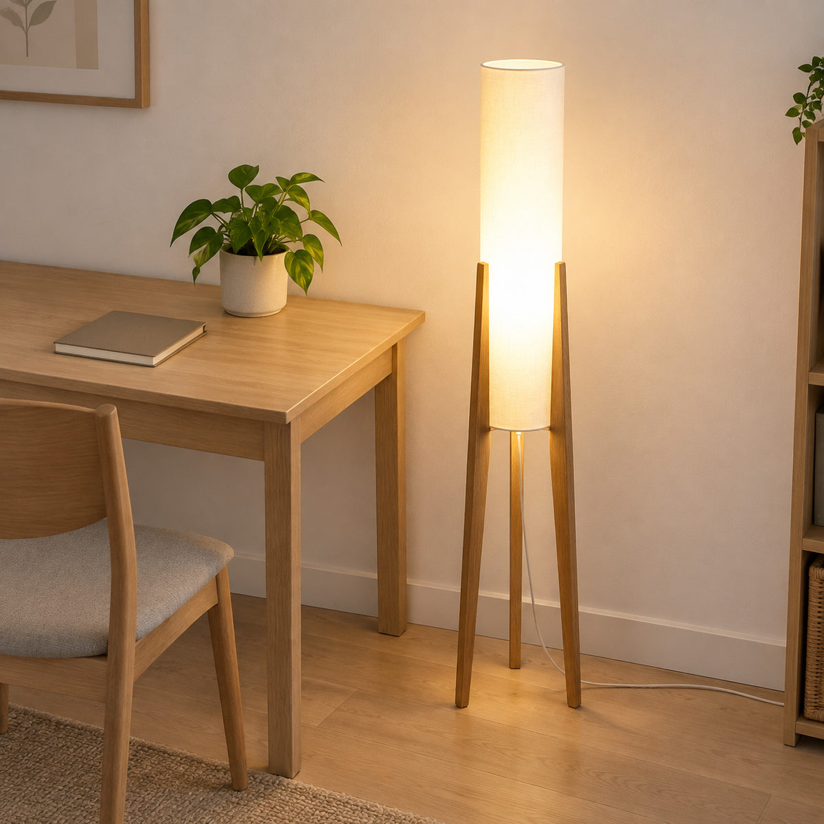 Japandi Bamboo Tripod Cylinder Floor Lamp
