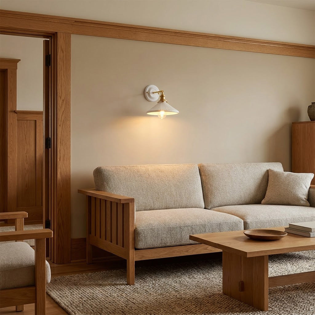 Japandi Ceramic Brass Wall Sconce