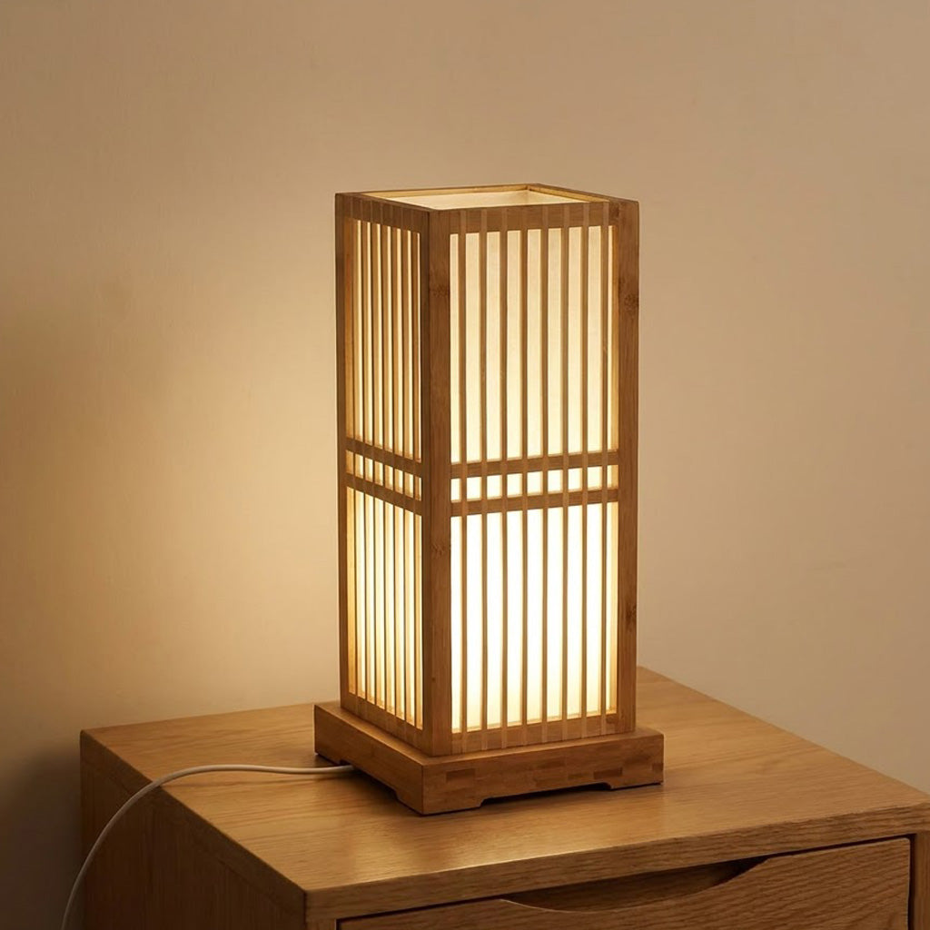 Japandi Column Bamboo Cylinder Shade Table Lamp