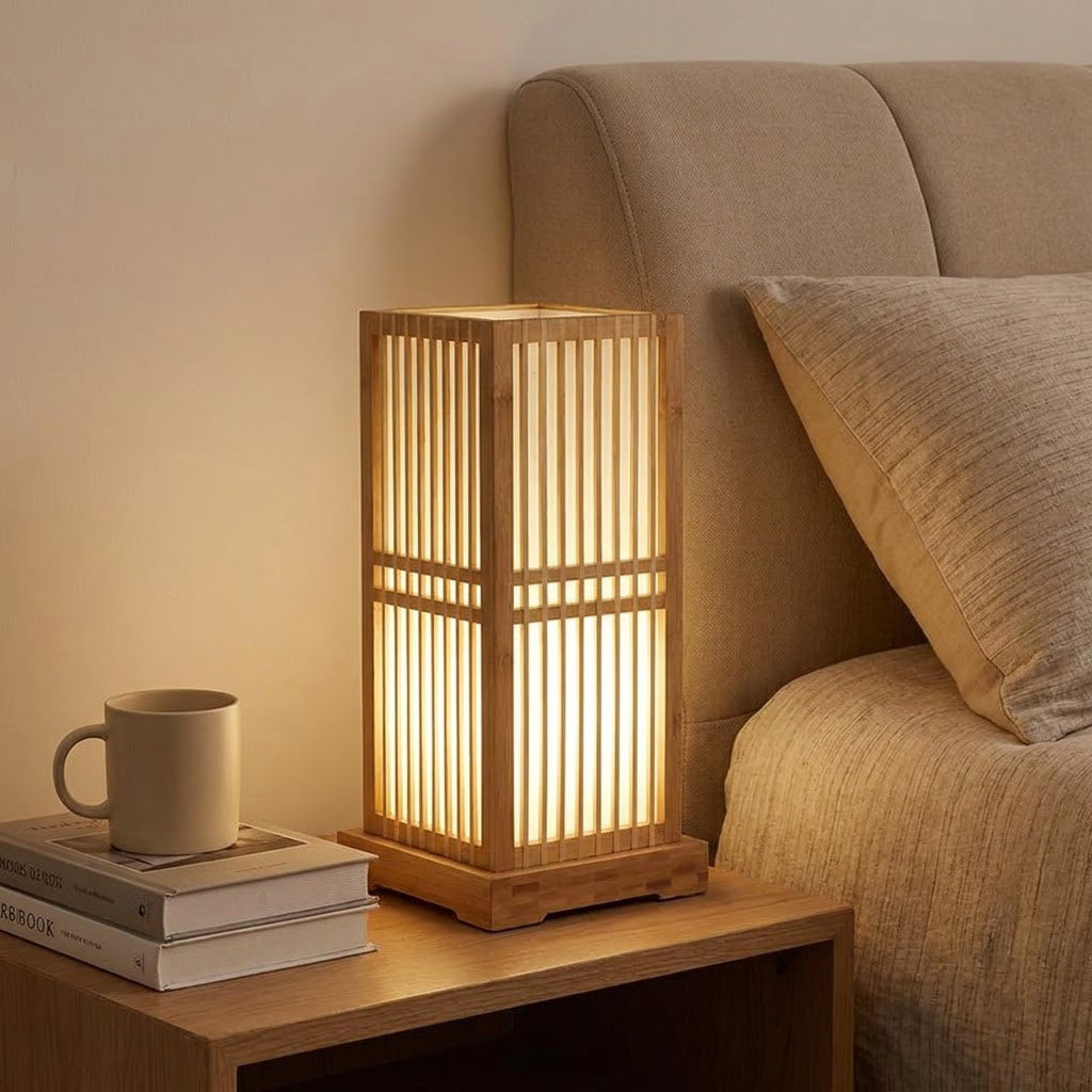 Japandi Column Bamboo Cylinder Shade Table Lamp