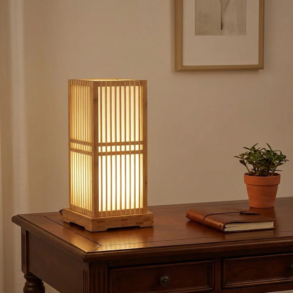 Japandi Column Bamboo Cylinder Shade Table Lamp