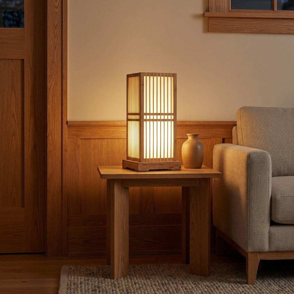 Japandi Column Bamboo Cylinder Shade Table Lamp