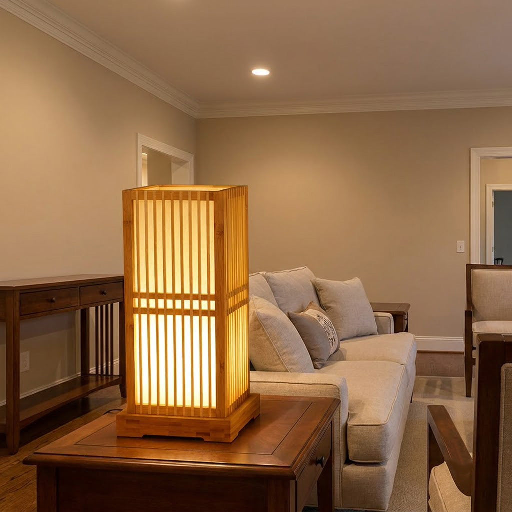 Japandi Column Bamboo Cylinder Shade Table Lamp