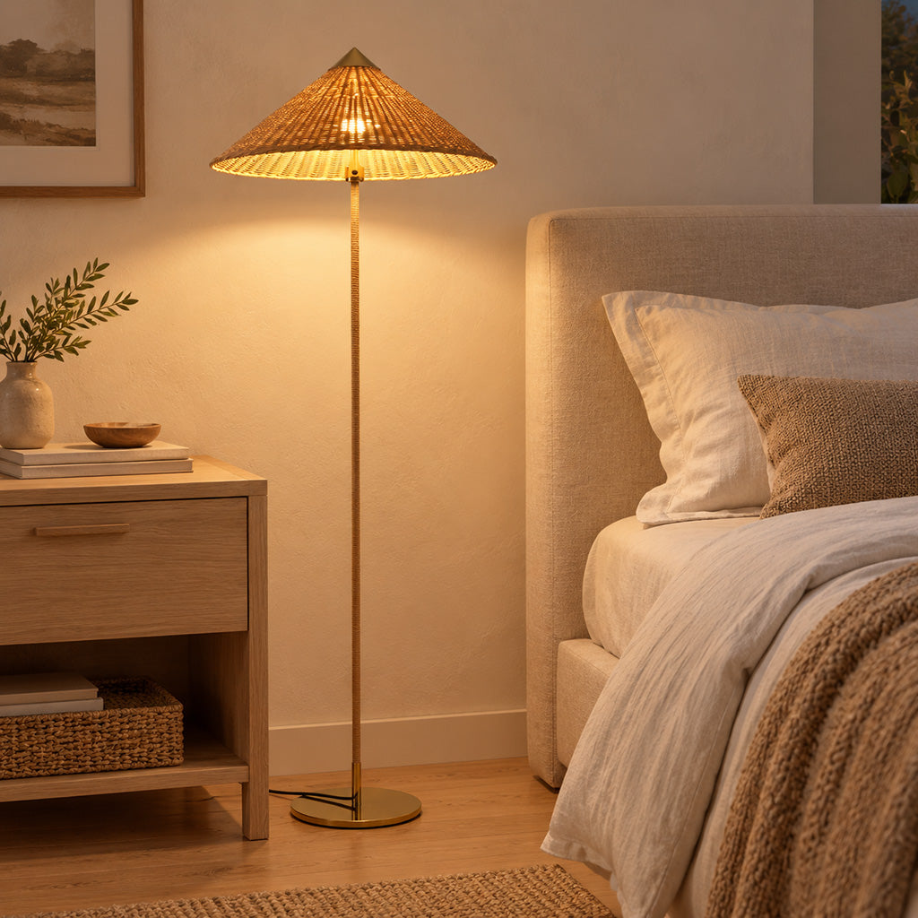 Japandi Cone Rattan Floor Lamp