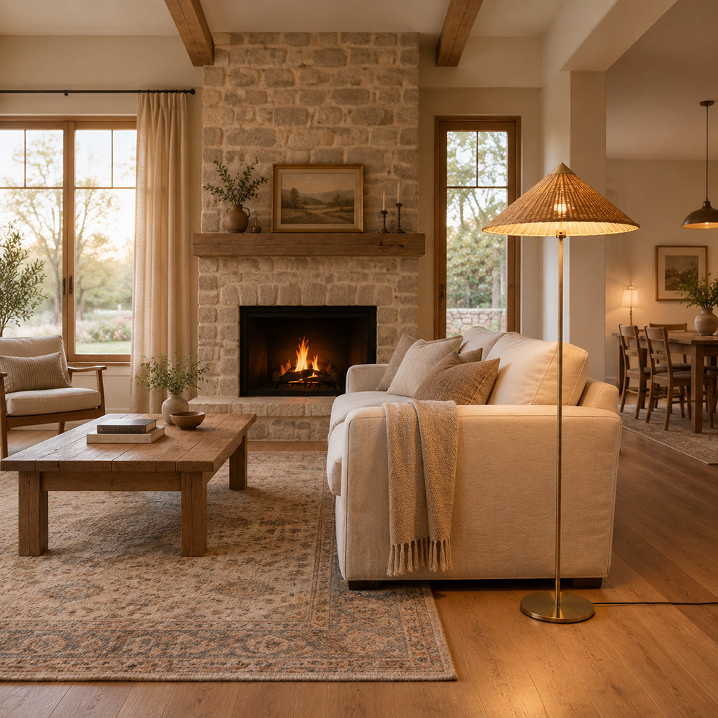 Japandi Cone Rattan Floor Lamp
