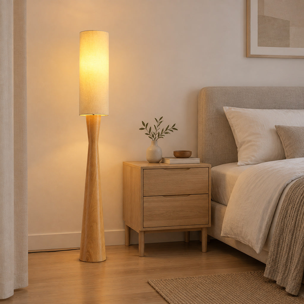 Japandi Cylinder Linen Floor Lamp
