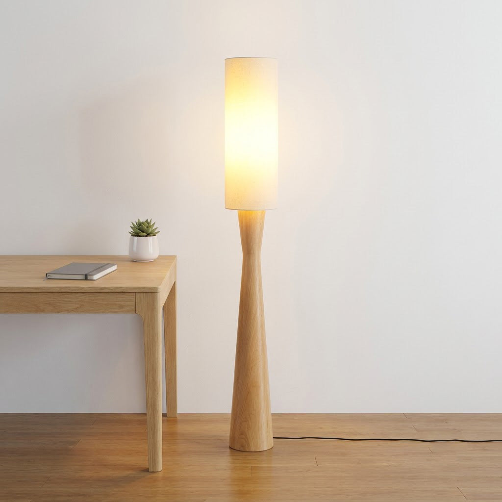 Japandi Cylinder Linen Floor Lamp
