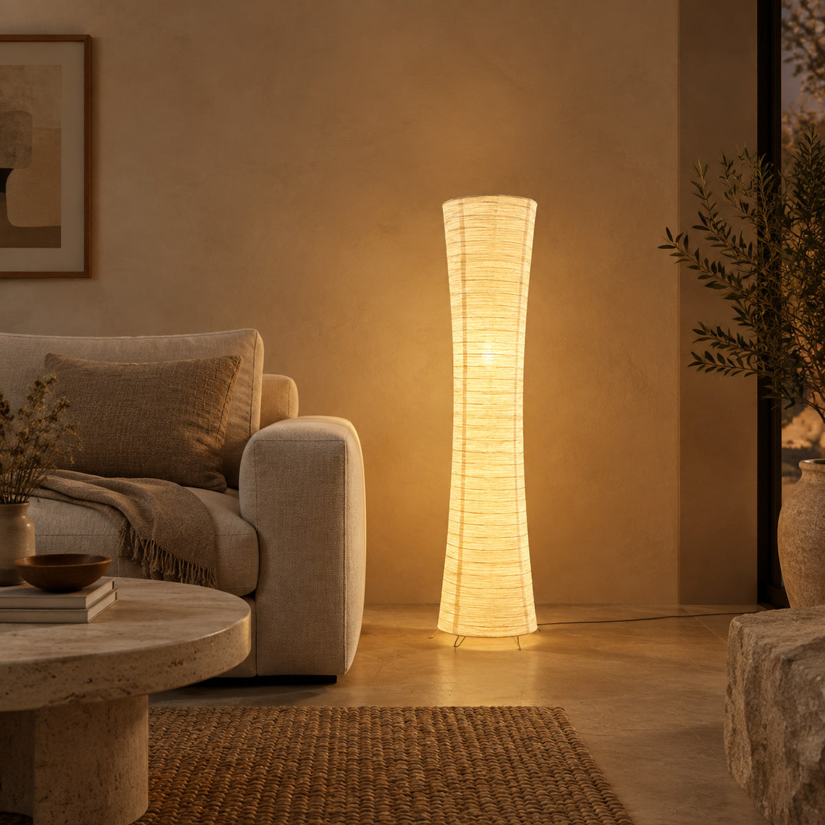 Japandi Cylinder Paper Floor Lamp