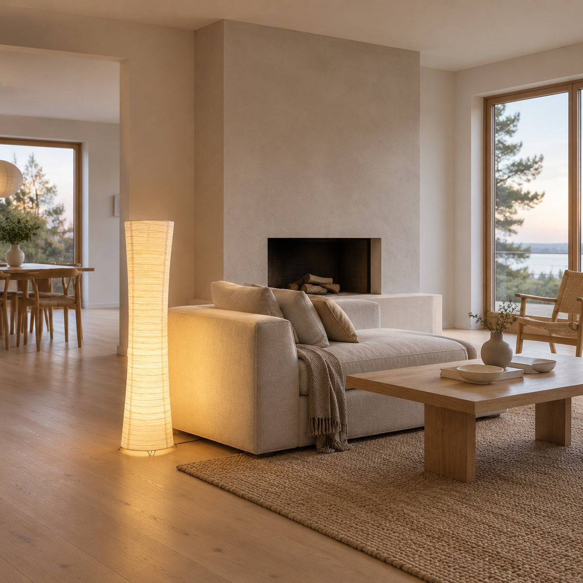 Japandi Cylinder Paper Floor Lamp