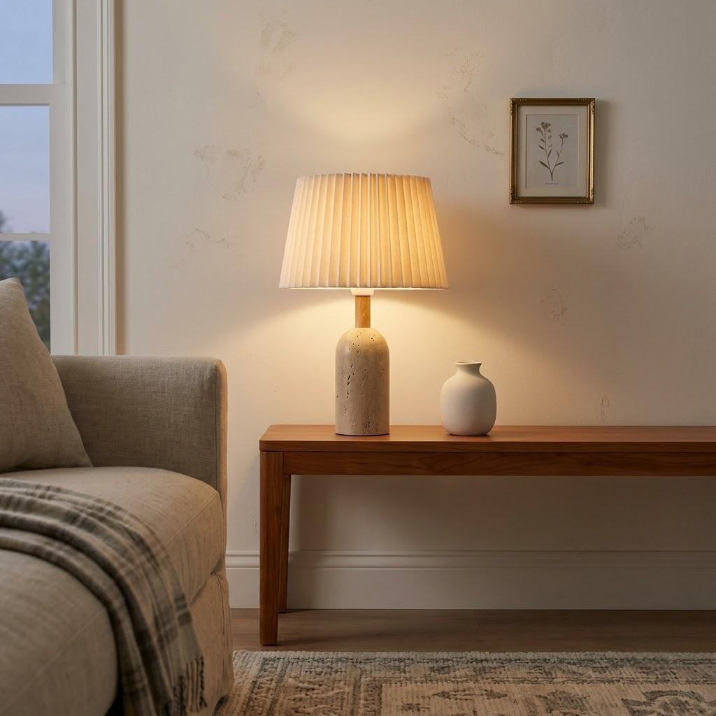 Japandi Cylindrical Stone Cylinder Shade Table Lamp