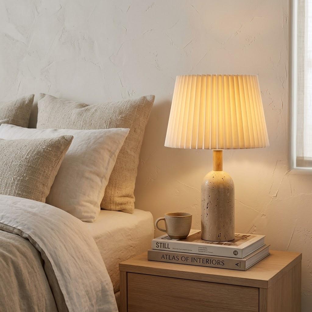 Japandi Cylindrical Stone Cylinder Shade Table Lamp