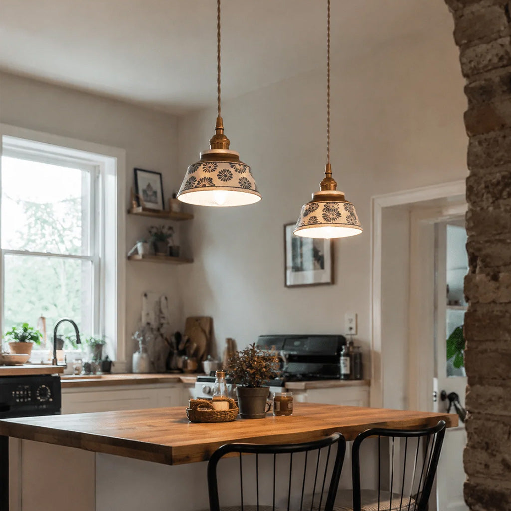 Japandi Glazed Ceramic Dome Pendant Light