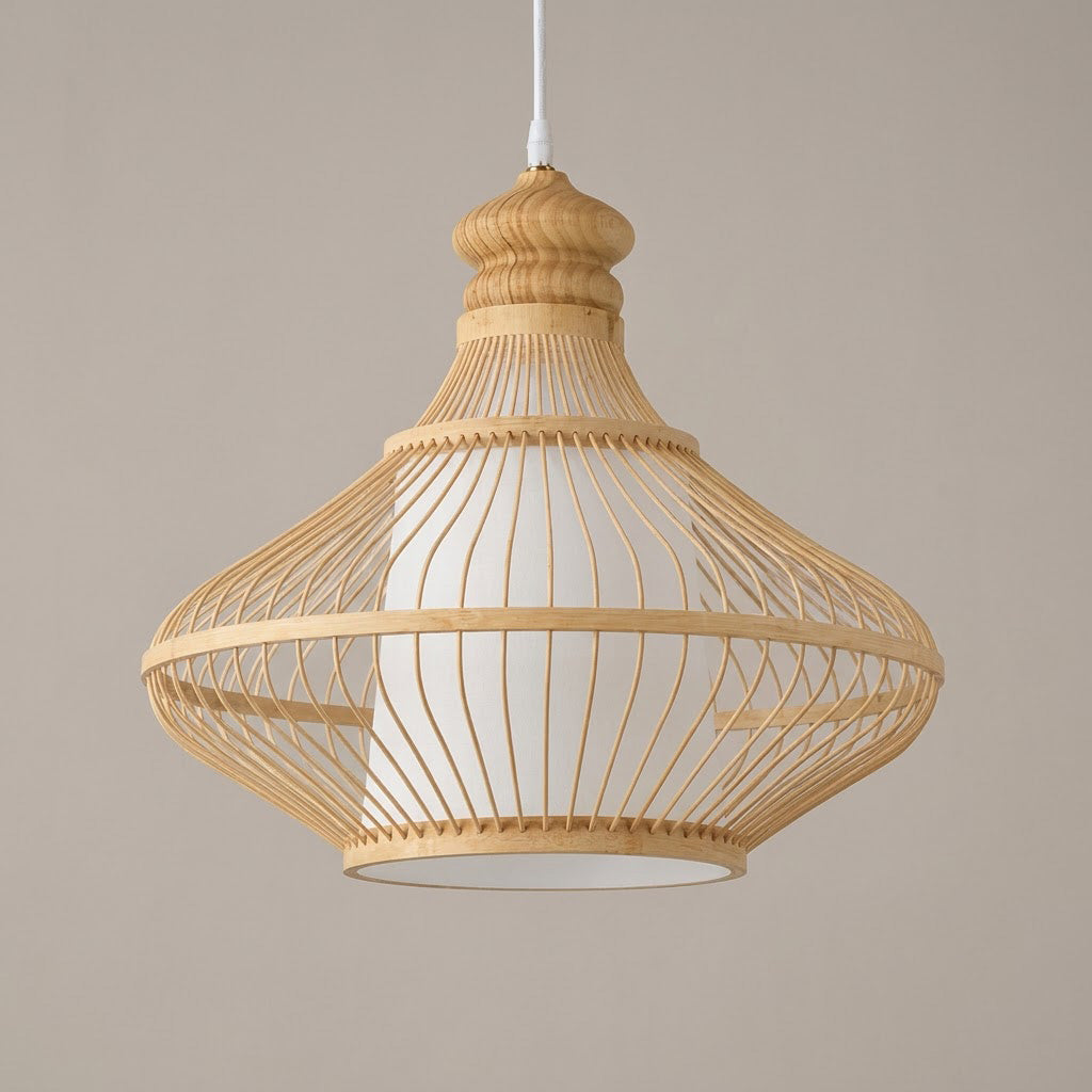Japandi Handwoven Bamboo Teardrop Pendant Light