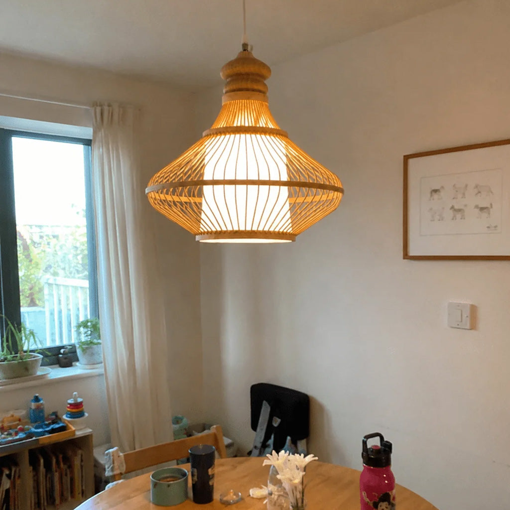 Japandi Handwoven Bamboo Teardrop Pendant Light