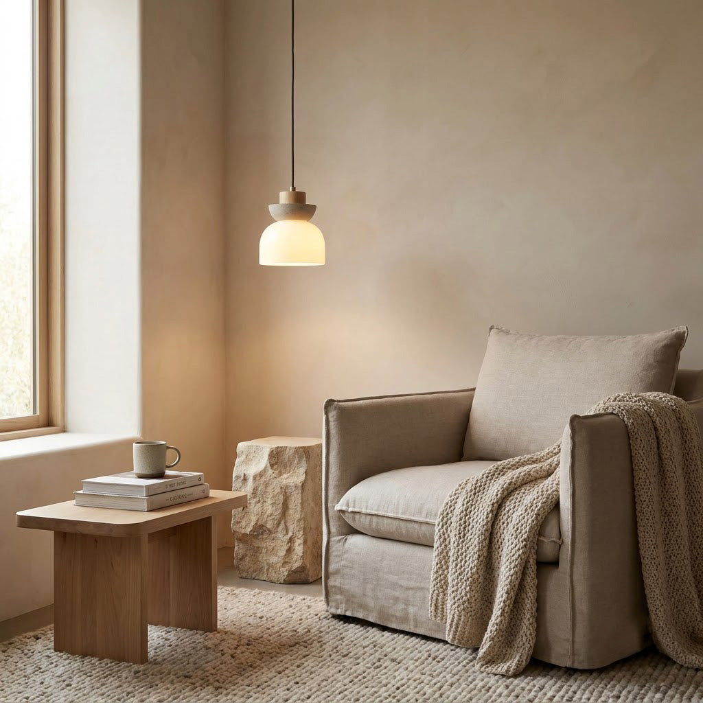 Japandi Log Cream 1-Light Pendant Light