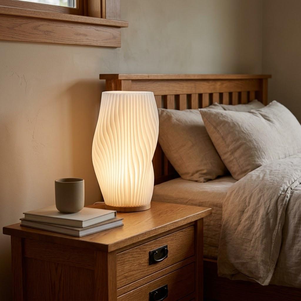 Japandi Metal Fabric Wave Shade Table Lamp