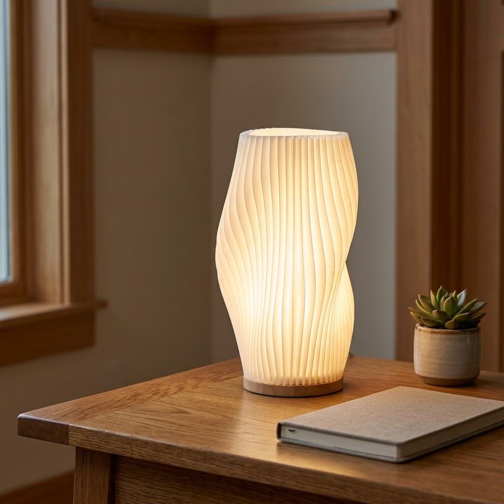 Japandi Metal Fabric Wave Shade Table Lamp