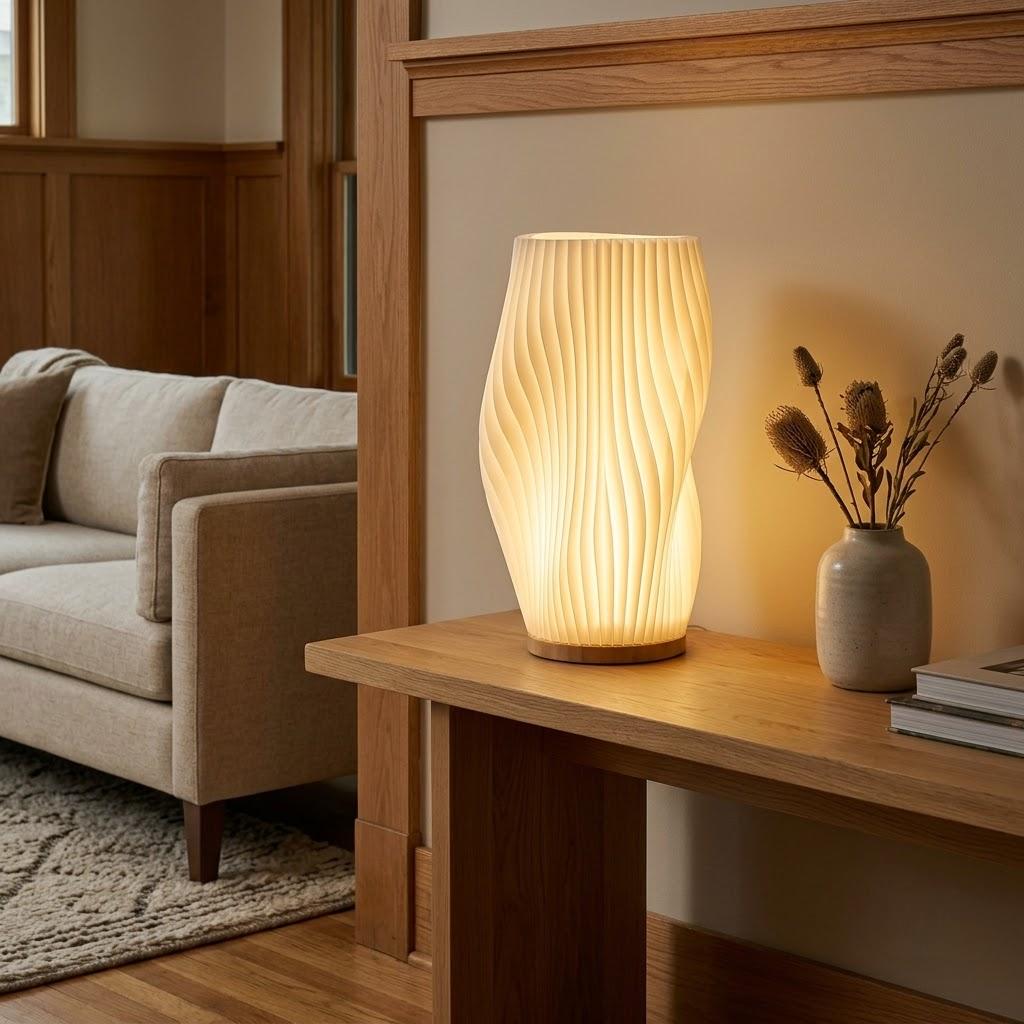 Japandi Metal Fabric Wave Shade Table Lamp
