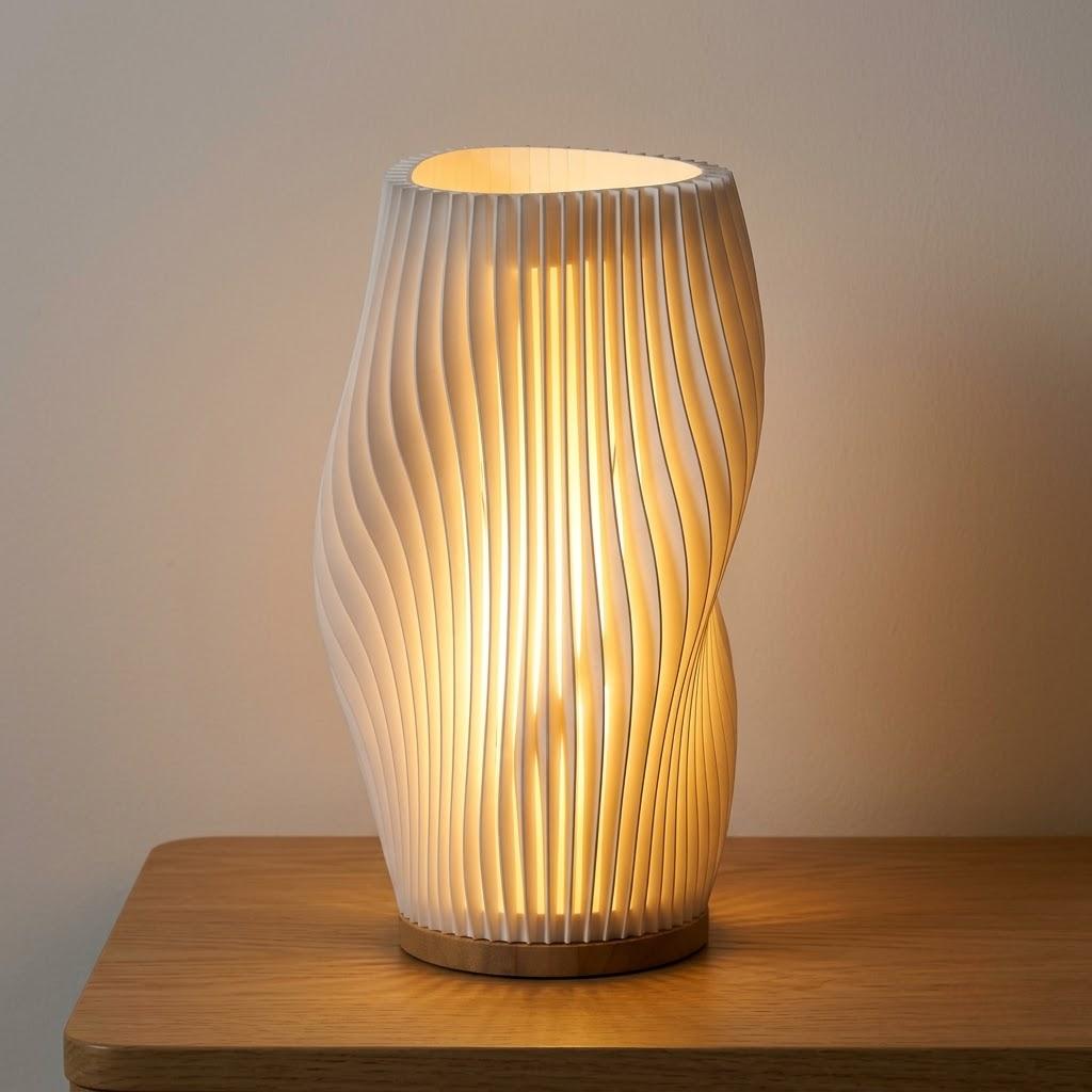 Japandi Metal Fabric Wave Shade Table Lamp