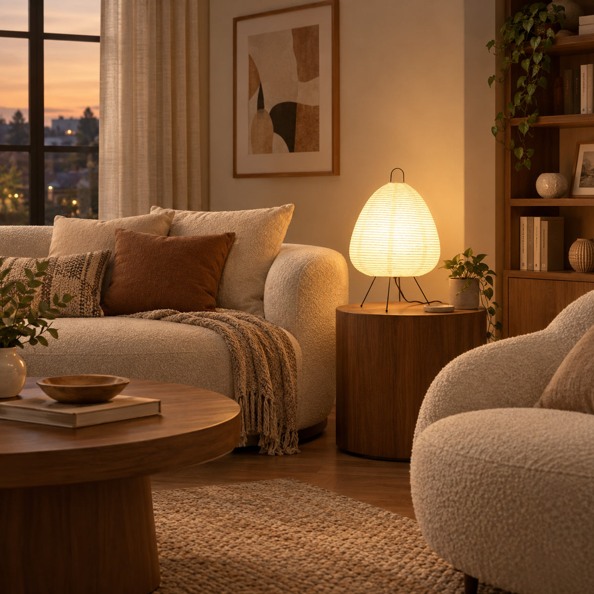 Japandi Off-White Washi Shade Table Lamp