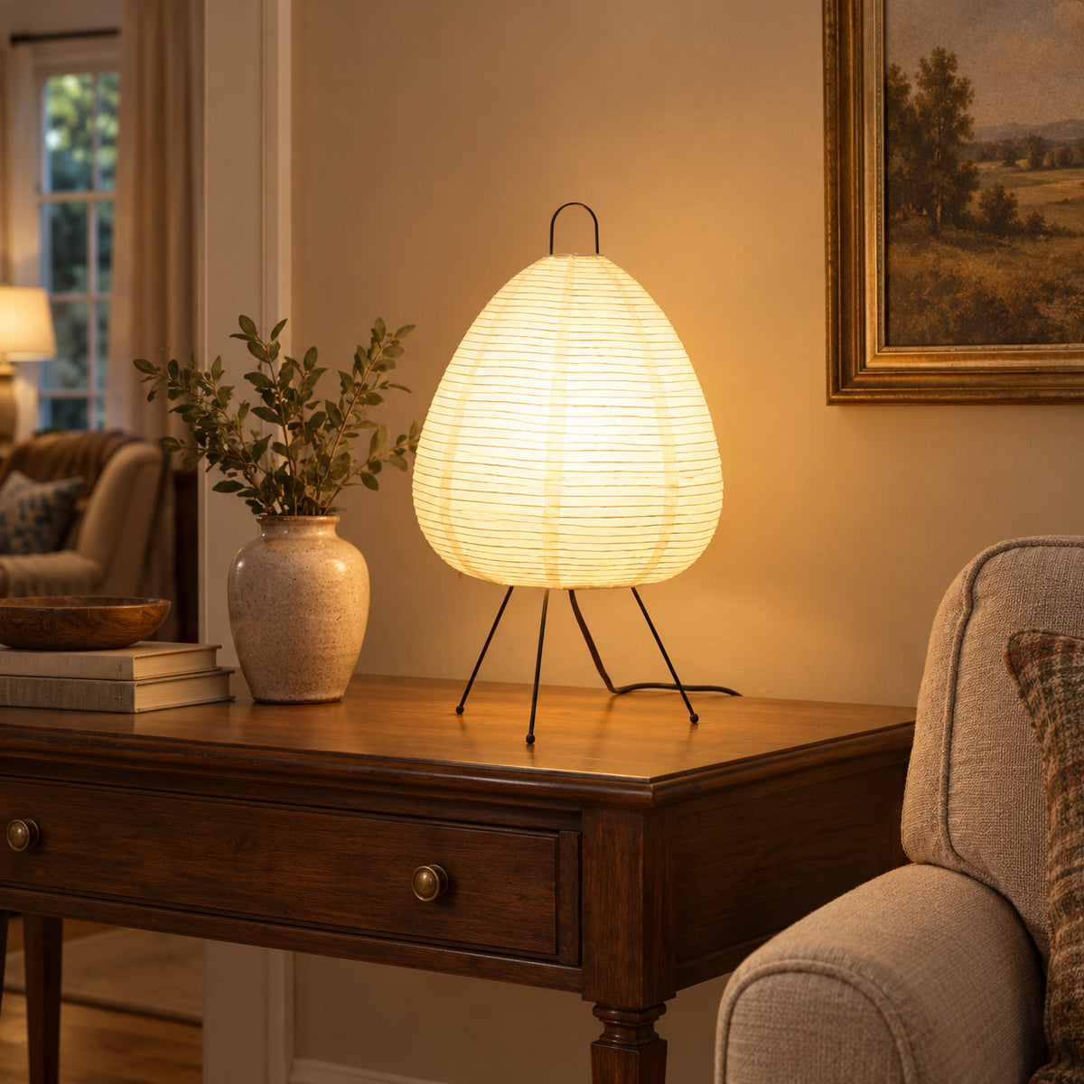 Japandi Off-White Washi Shade Table Lamp