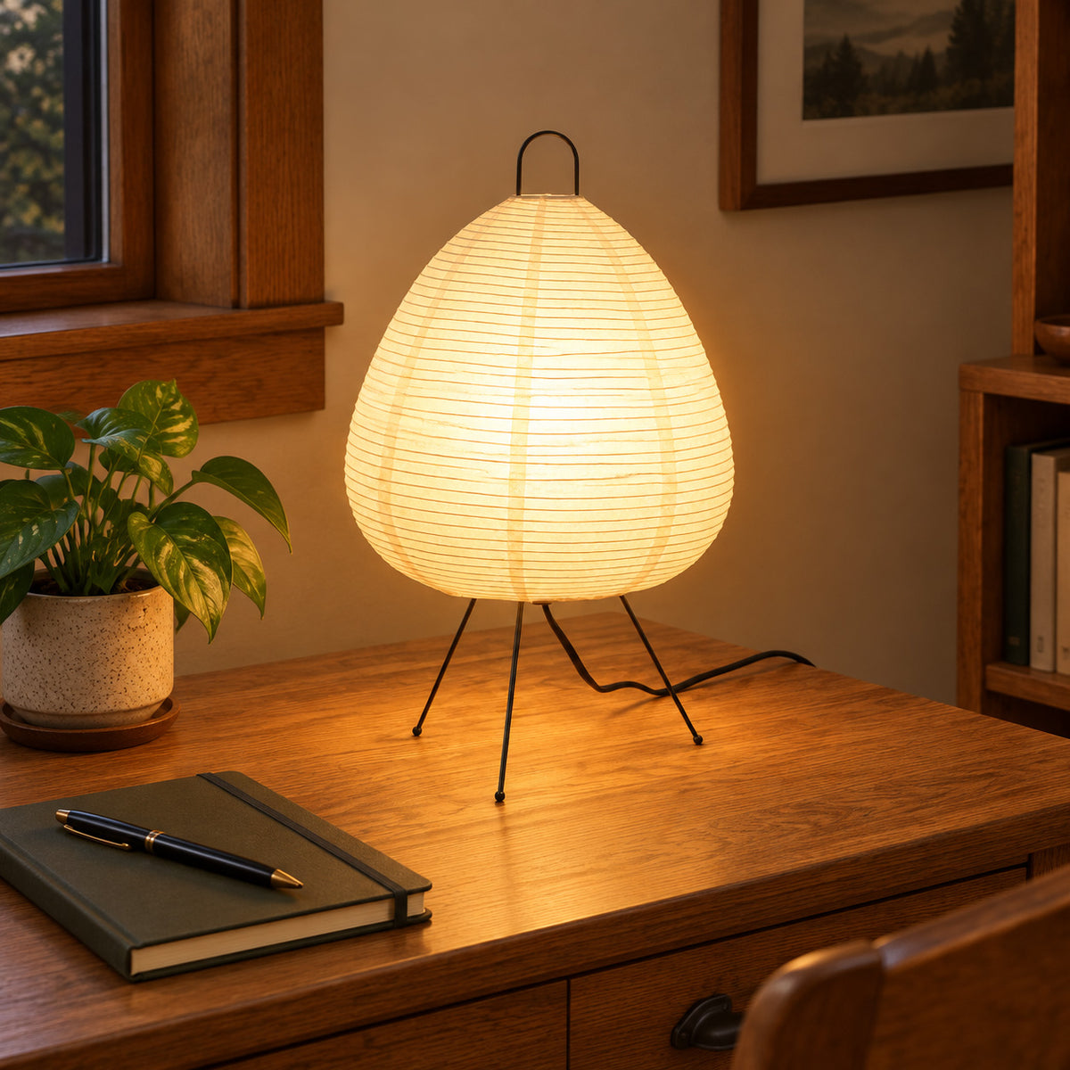 Japandi Off-White Washi Shade Table Lamp