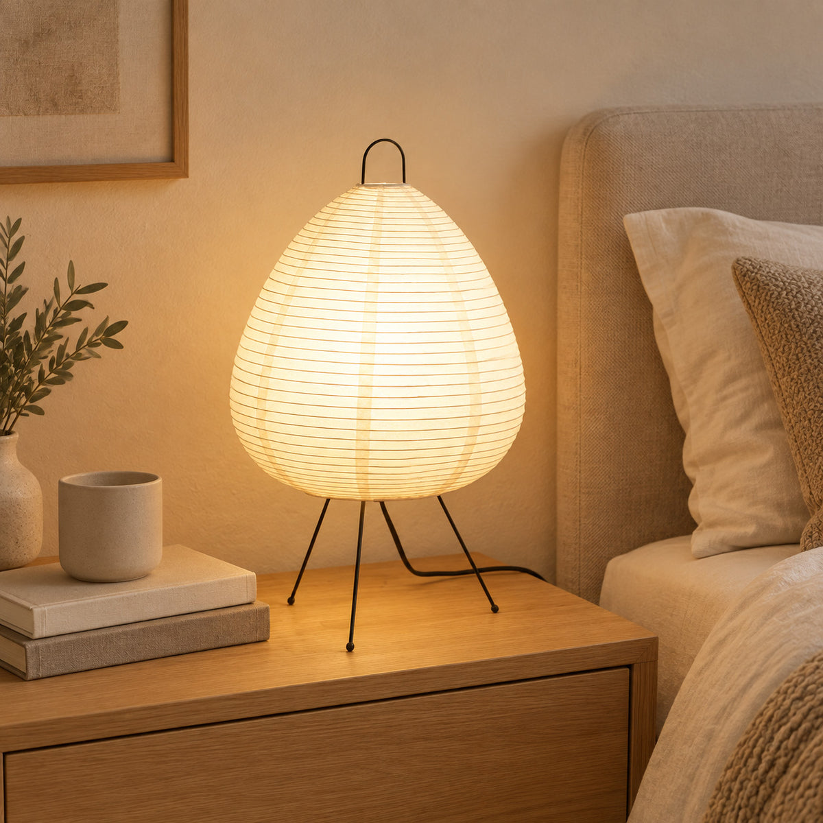 Japandi Off-White Washi Shade Table Lamp
