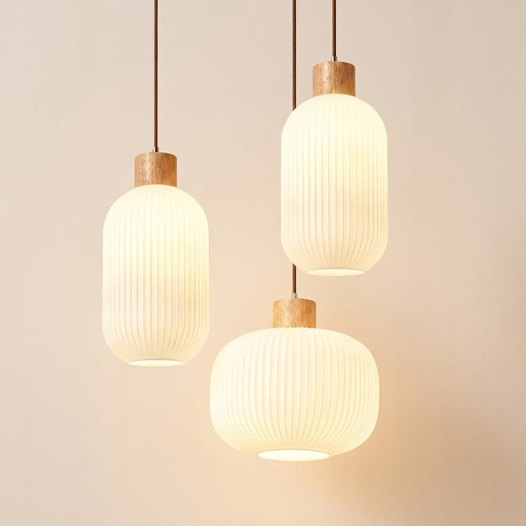 Japandi Ribbed Glass Lantern 1-Light Pendant
