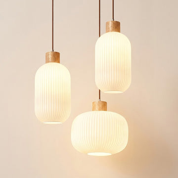 Japandi Ribbed Glass Lantern 1-Light Pendant