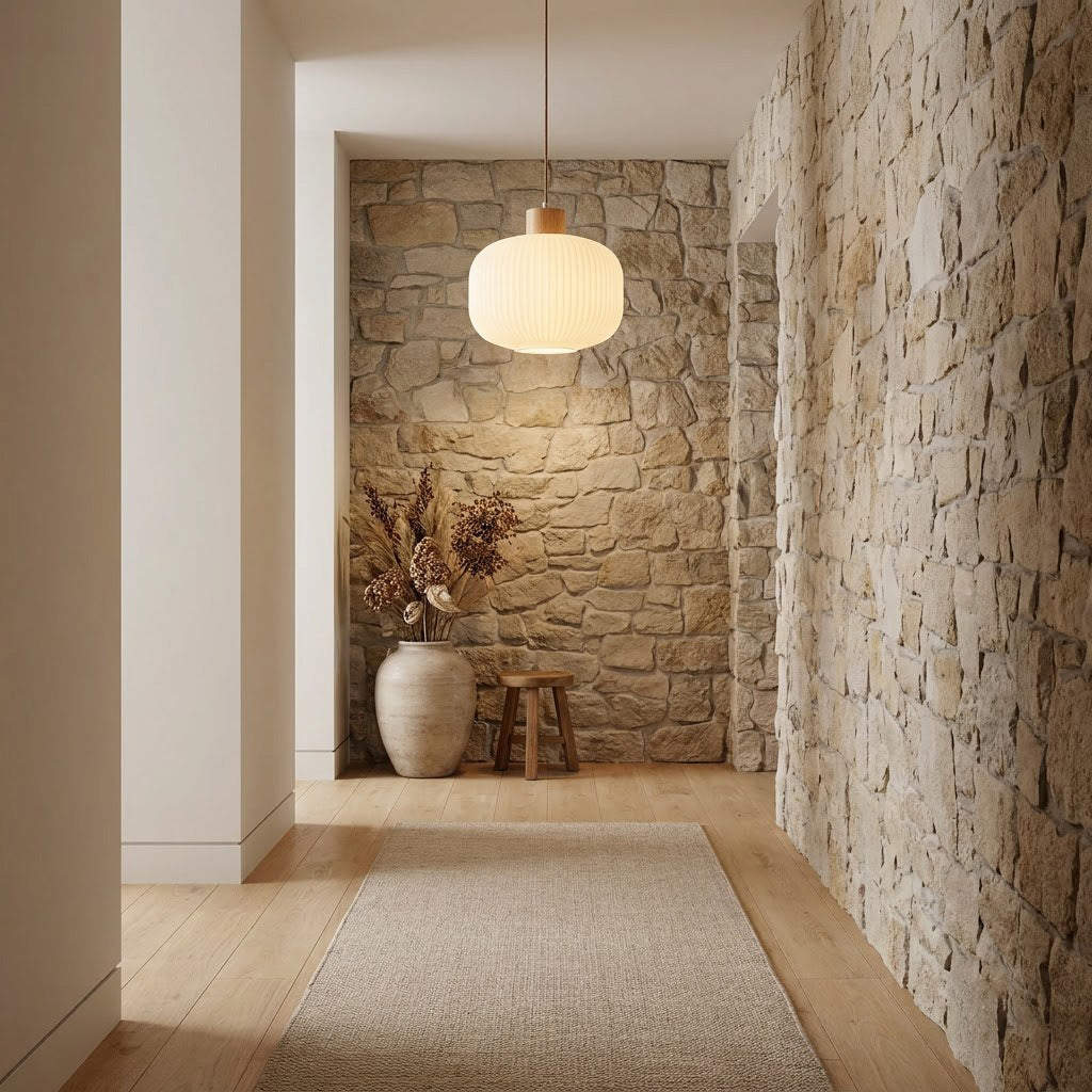 Japandi Ribbed Glass Lantern 1-Light Pendant