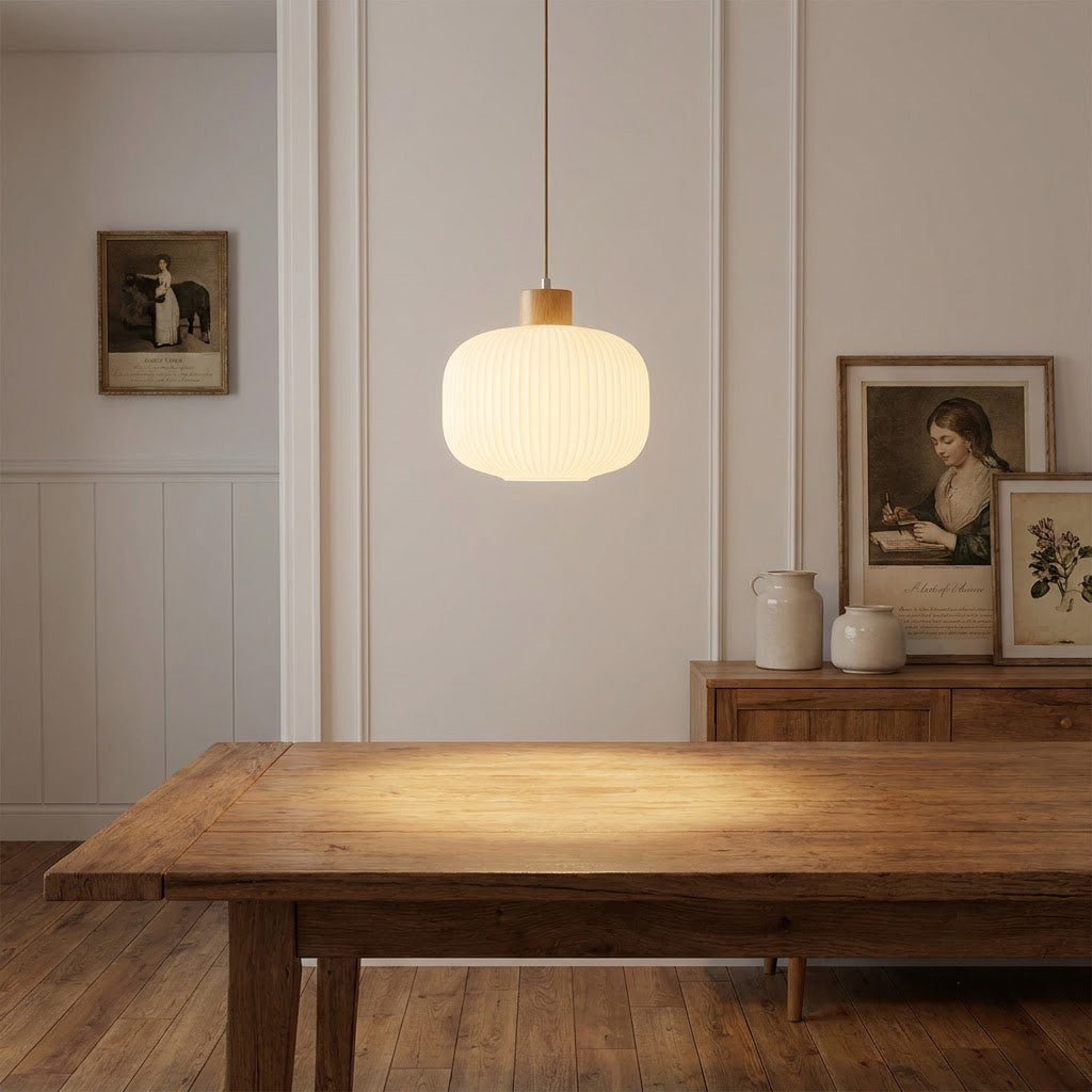 Japandi Ribbed Glass Lantern 1-Light Pendant