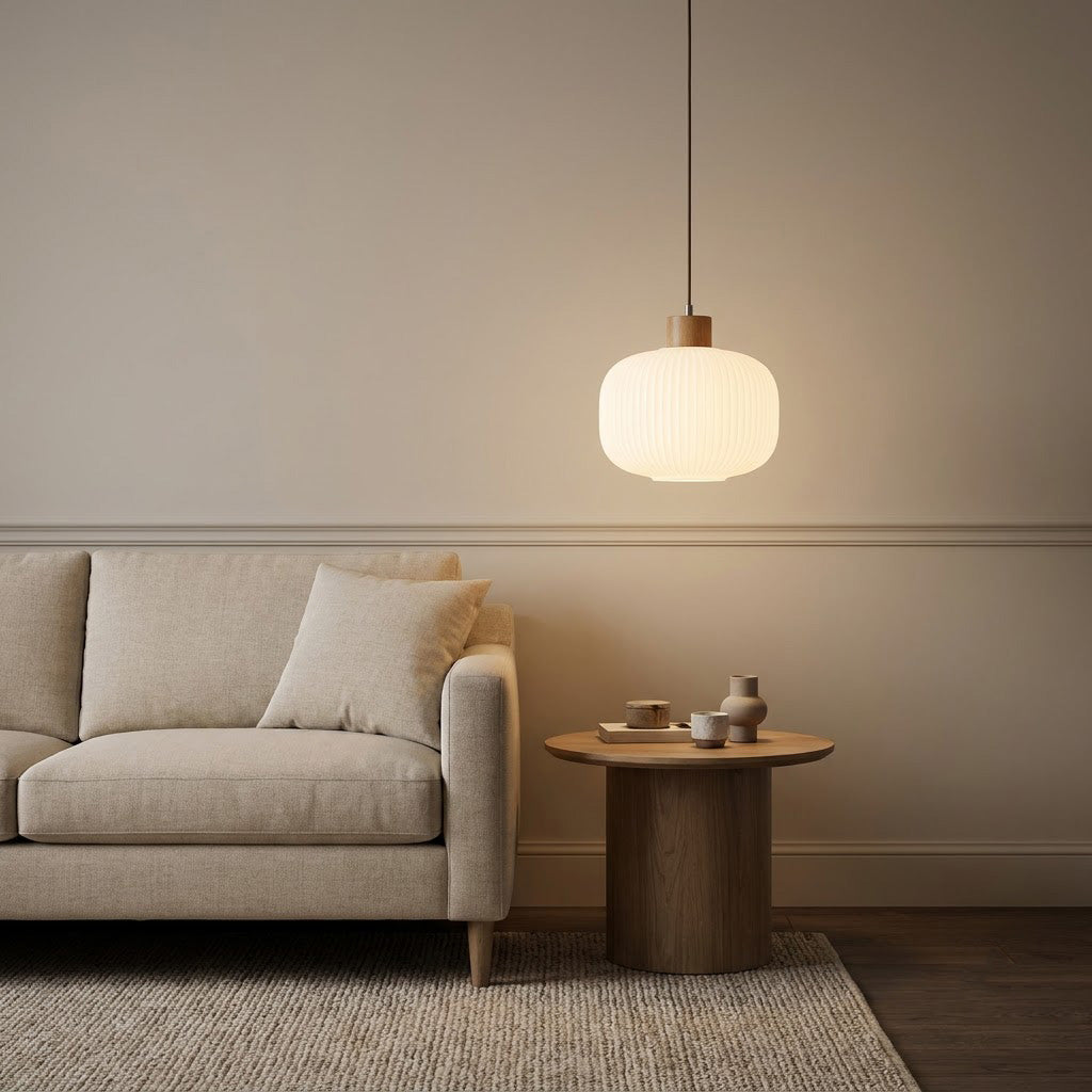 Japandi Ribbed Glass Lantern 1-Light Pendant