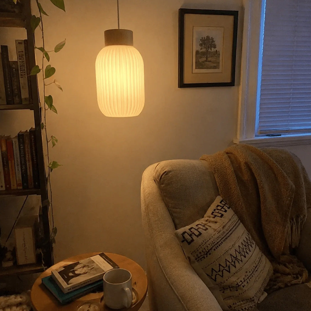 Japandi Ribbed Glass Lantern 1-Light Pendant