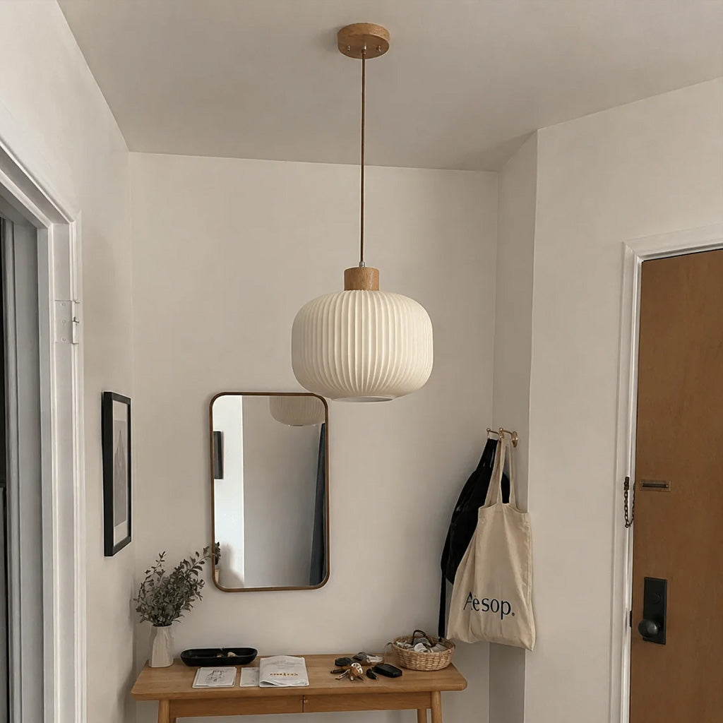 Japandi Ribbed Glass Lantern 1-Light Pendant