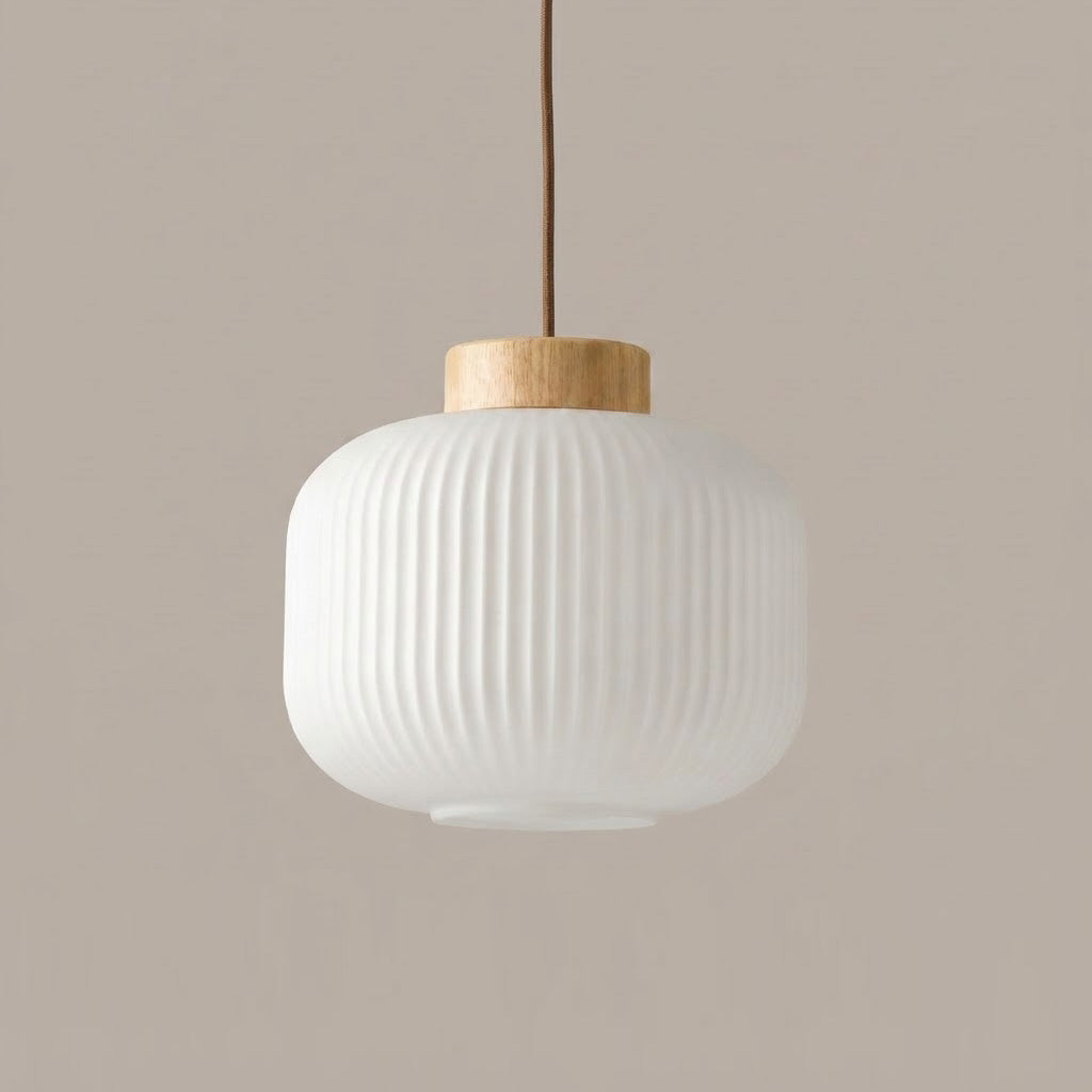 Japandi Ribbed Glass Lantern 1-Light Pendant