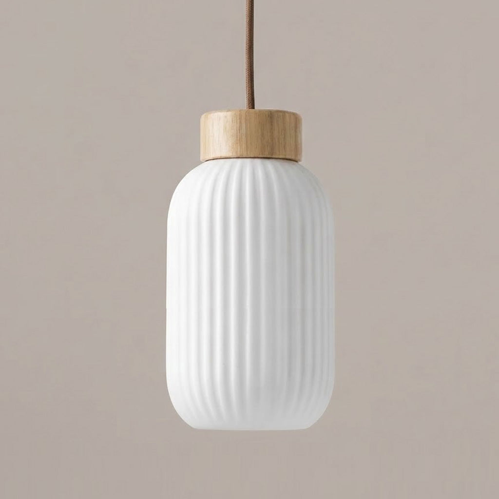 Japandi Ribbed Glass Lantern 1-Light Pendant