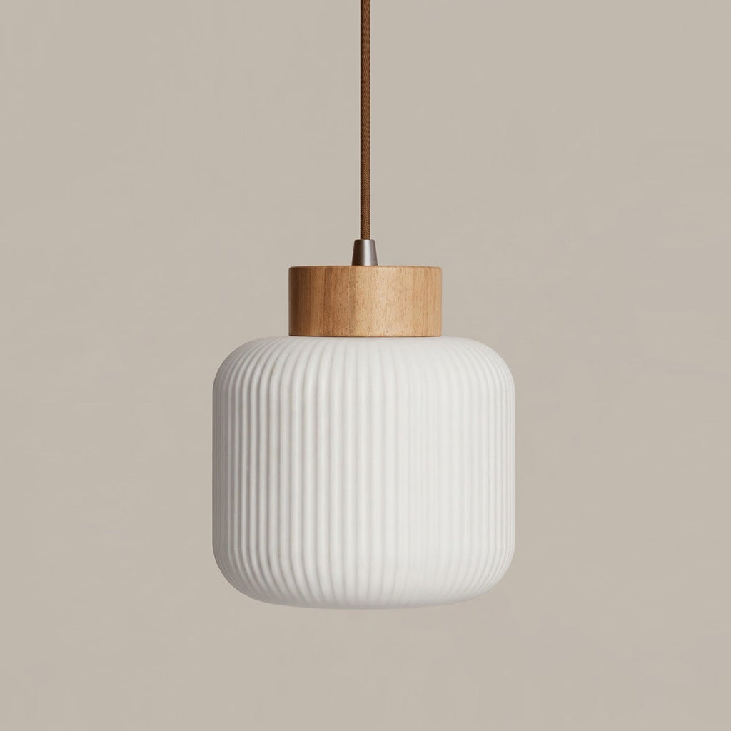 Japandi Ribbed Glass Lantern 1-Light Pendant