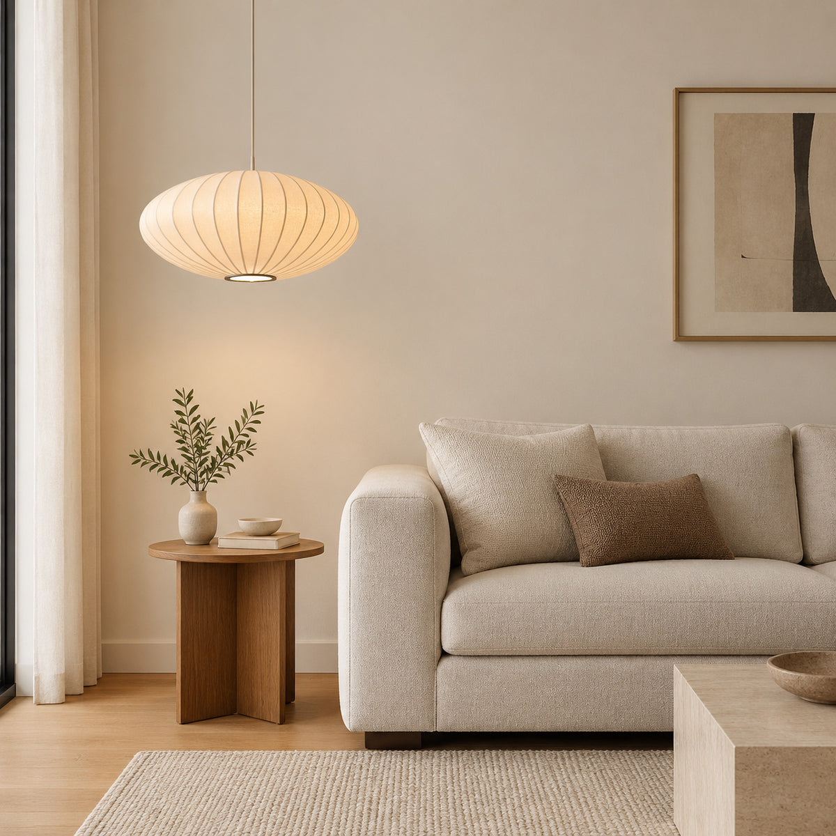 Japandi Round Fabric 1-Light Pendant Light